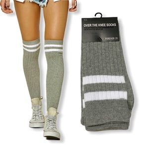 Dark Grey With White stripes Over The Knee Socks